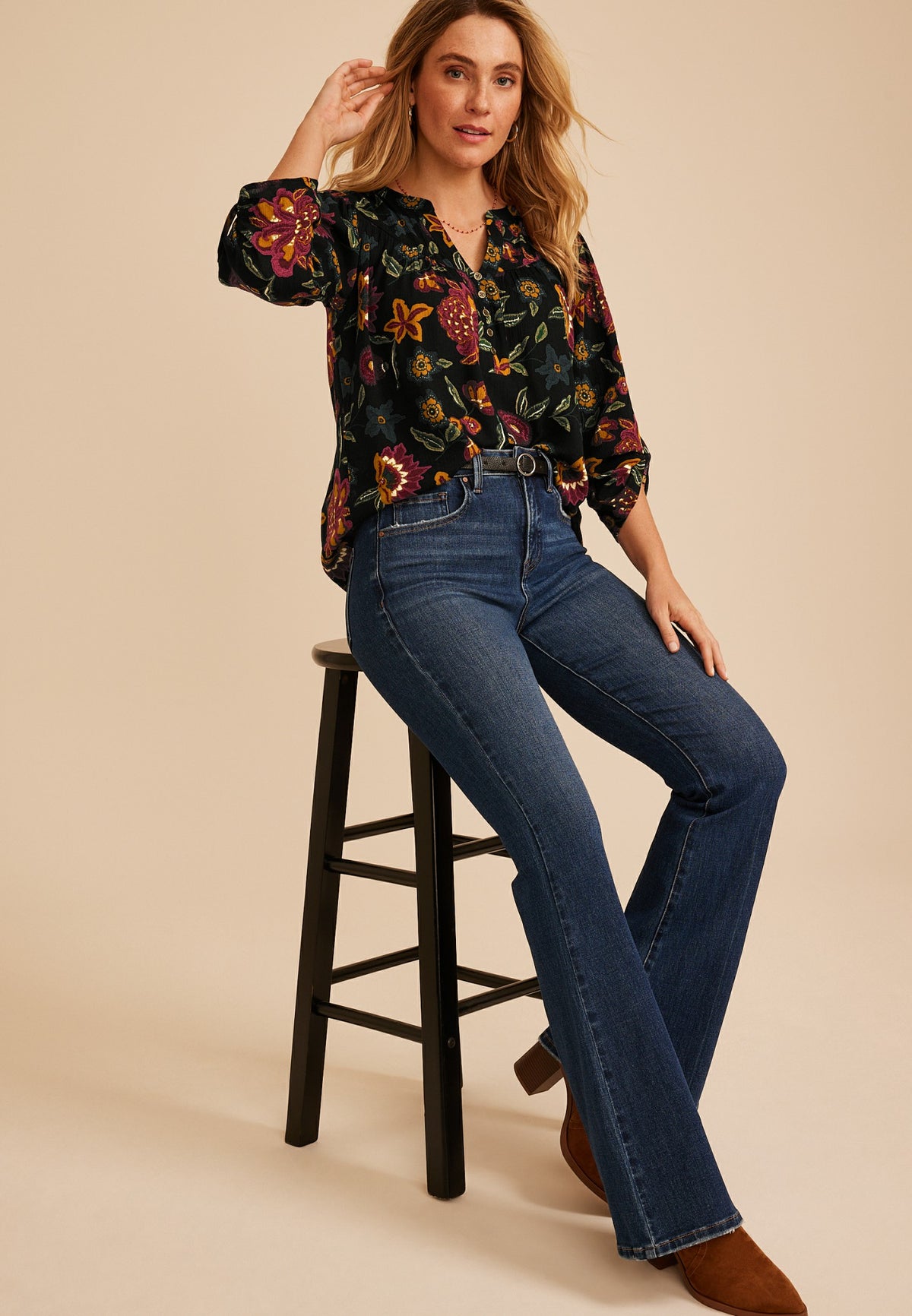 Maurices Floral Henley Blouse