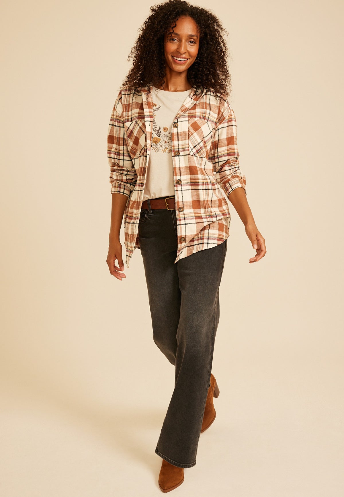 Maurices Hooded Cabin Plaid Button Down Shirt
