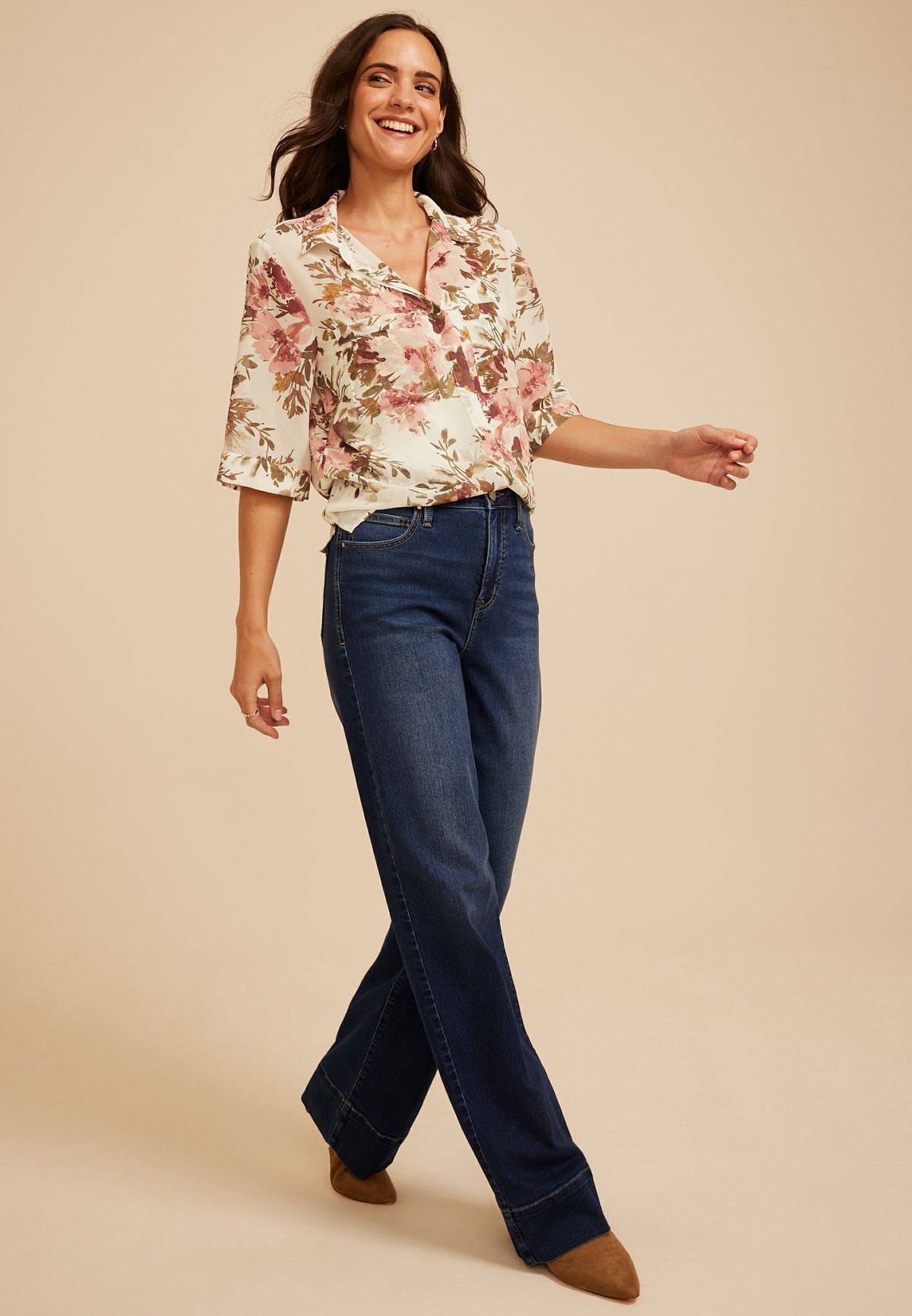 Maurices Floral Chiffon Utility Blouse