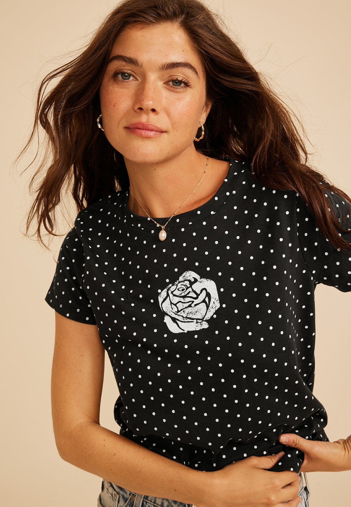 Maurices Rose Polka Dot Classic Fit Graphic Tee