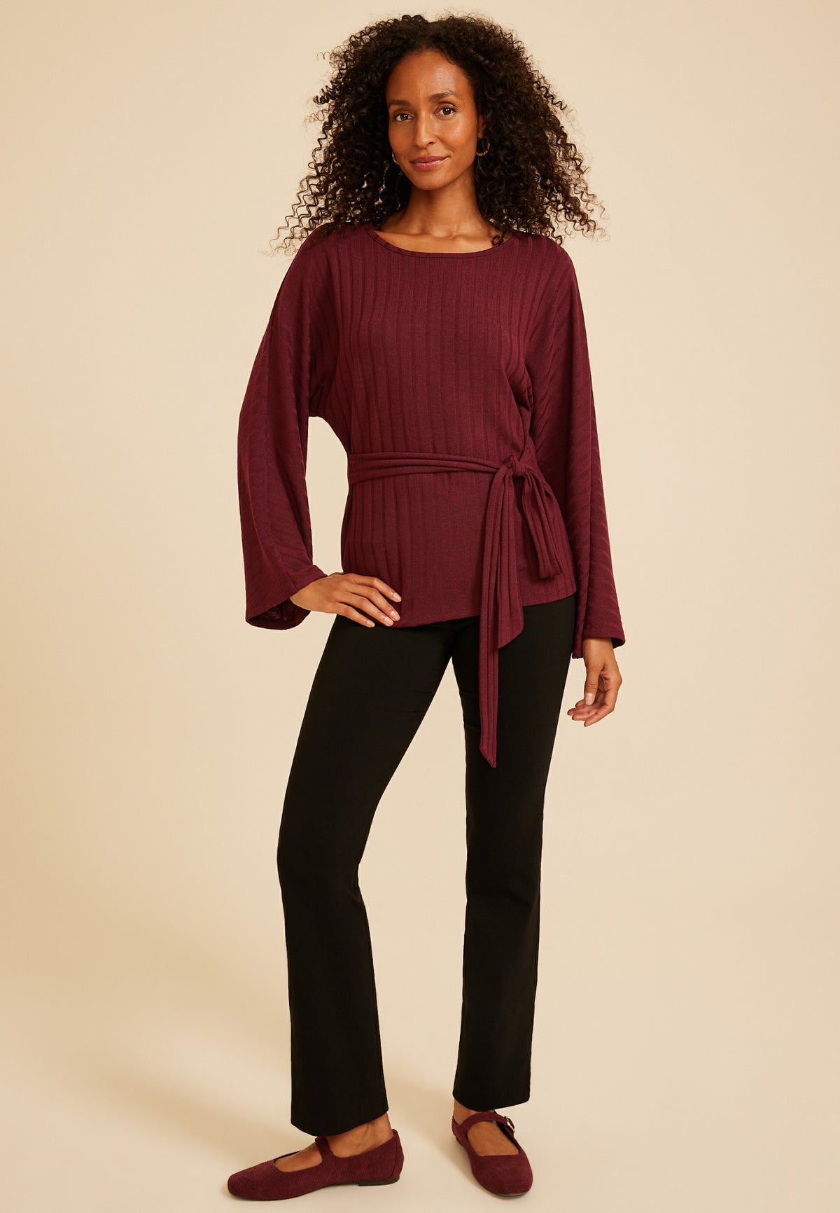 Maurices Tie Front Rib Knit Cape Blouse