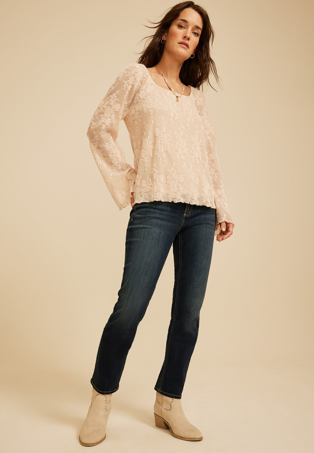 Maurices Pleated Lace Square Neck Blouse