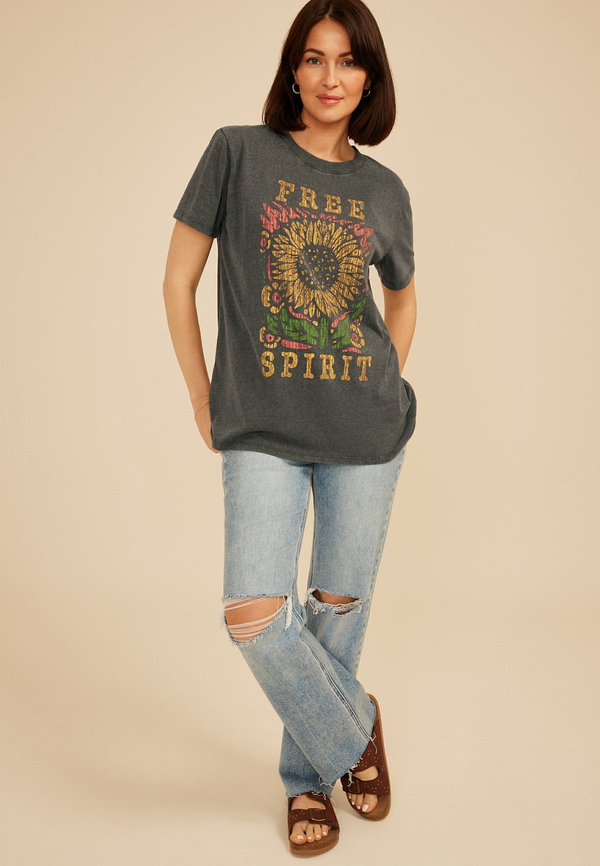 Maurices Free Spirit Sunflower Oversized Fit Graphic Tee