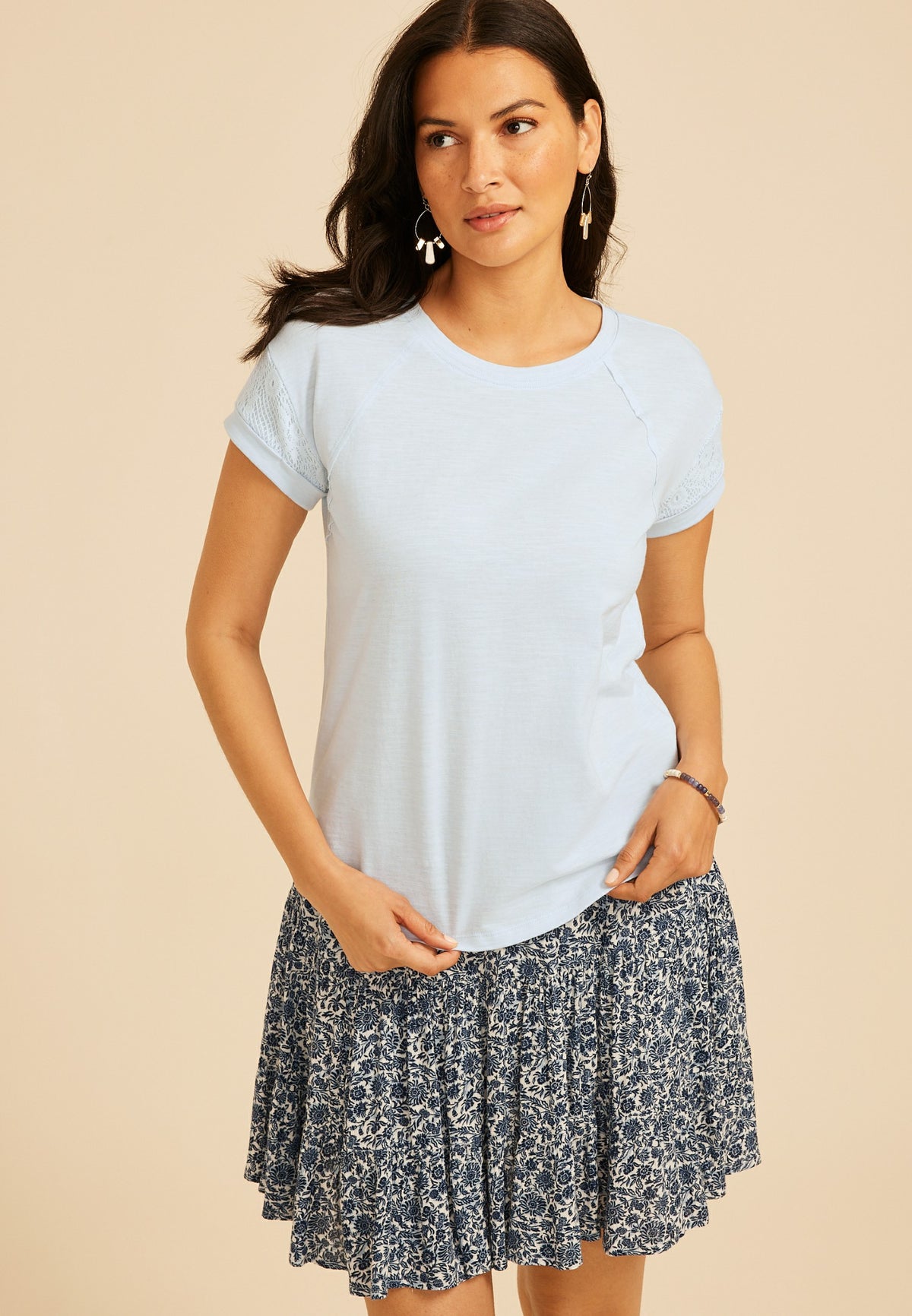 Maurices Lace Sleeve Crew Neck Tee