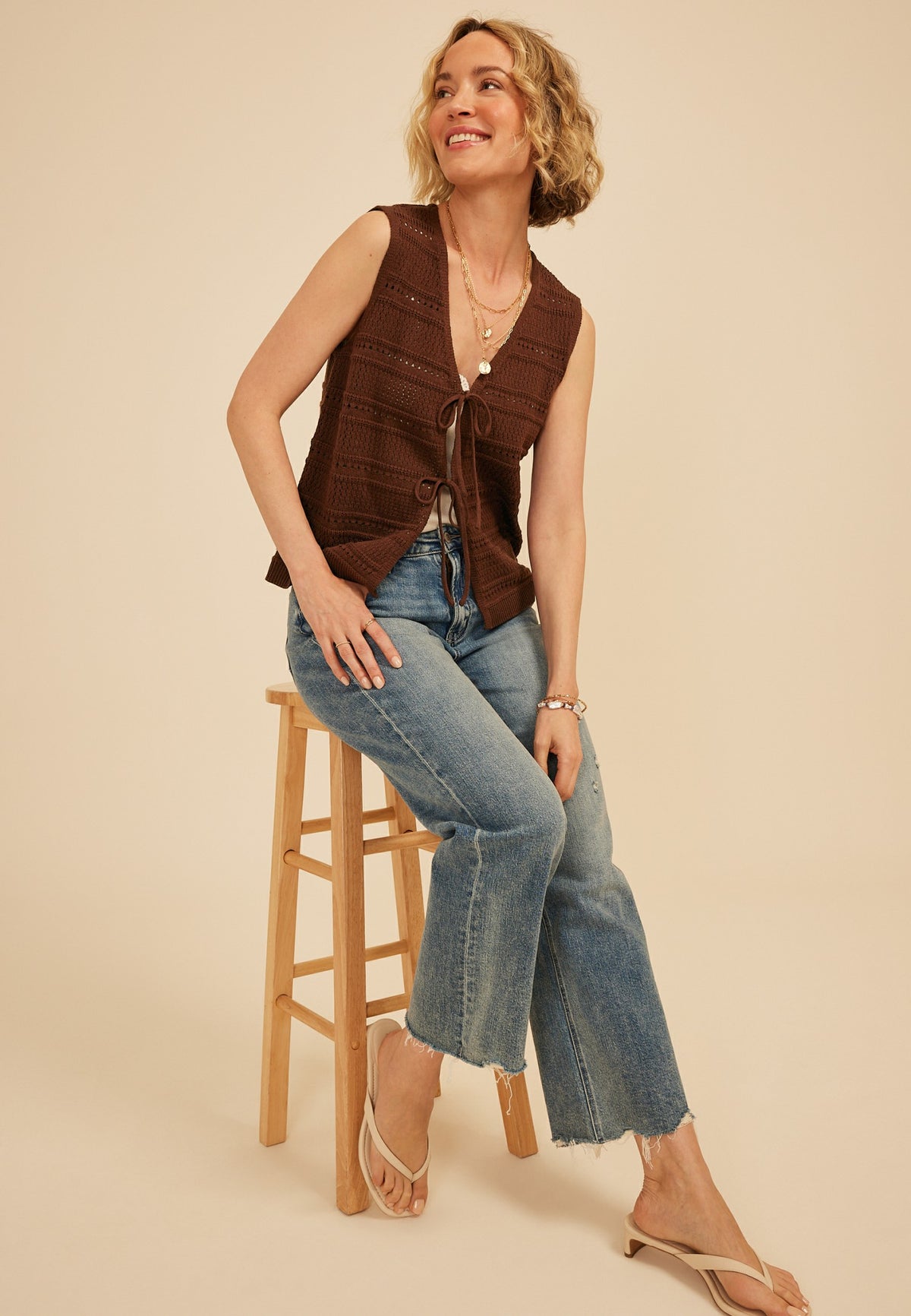 Maurices Textured Stripe Tie Front Vest