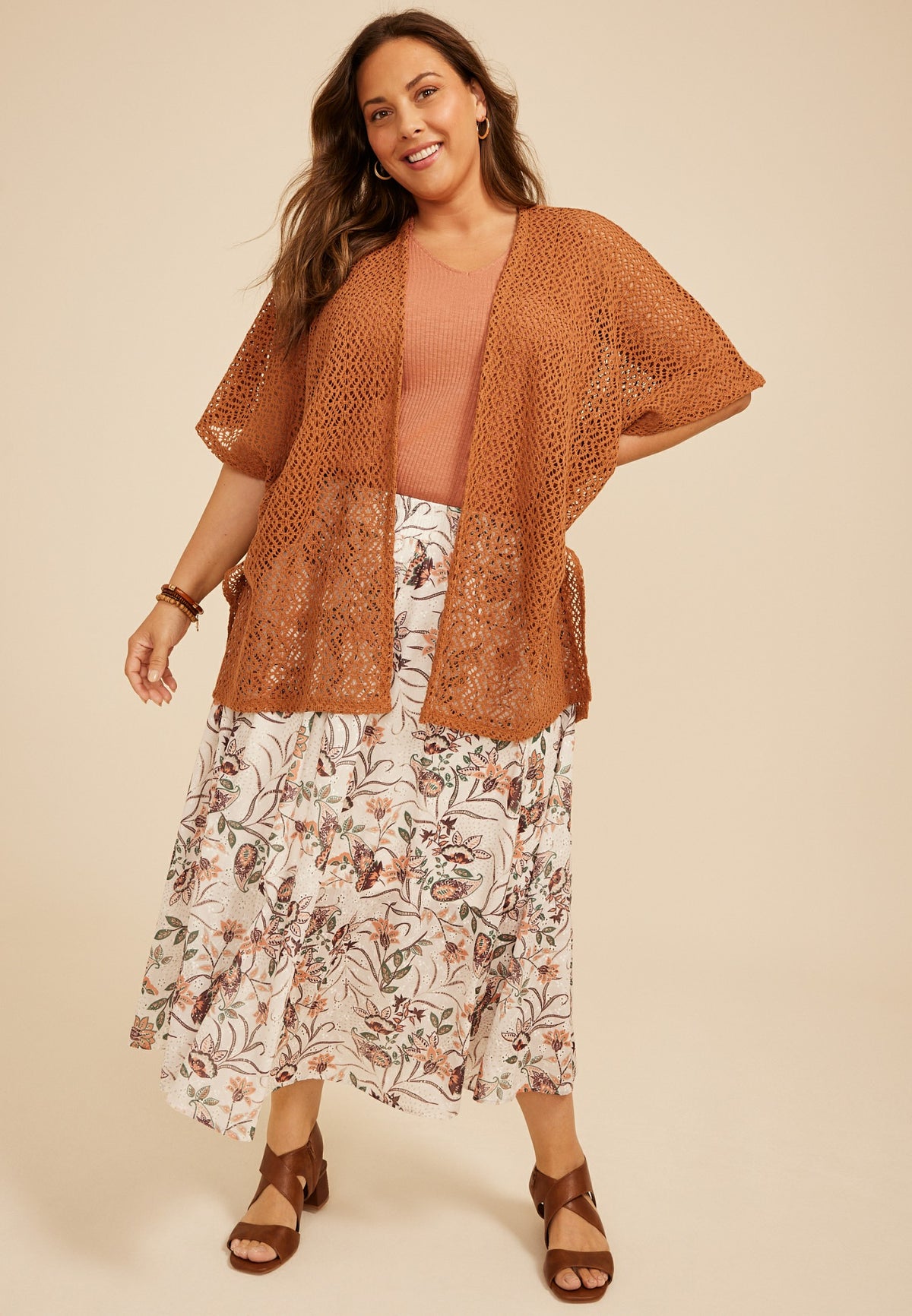 Maurices Crochet Open Front Kimono