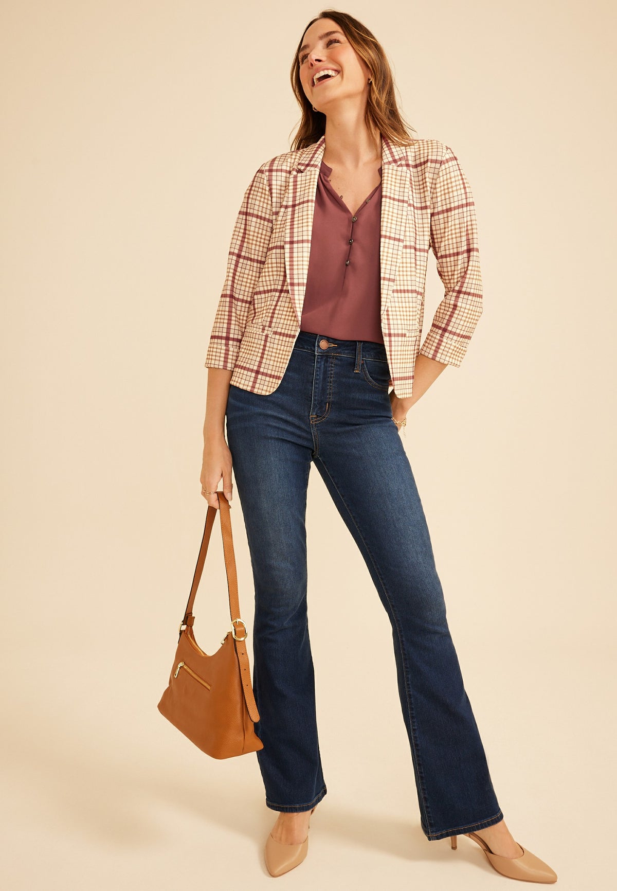 Maurices Versa Cropped Plaid Blazer