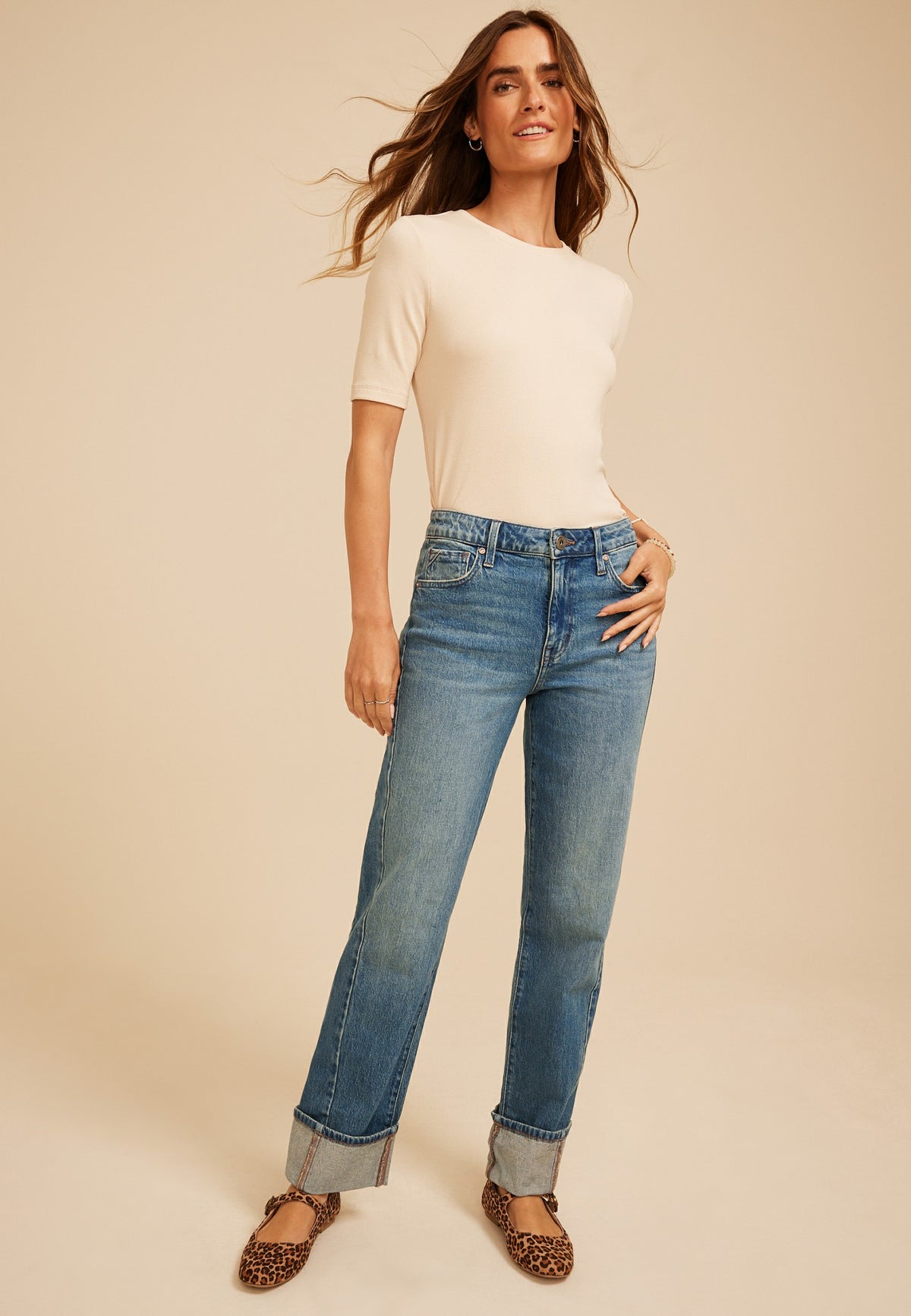 Maurices edgely™ High Rise Tinted Cuff Hem Relaxed Straight Jean