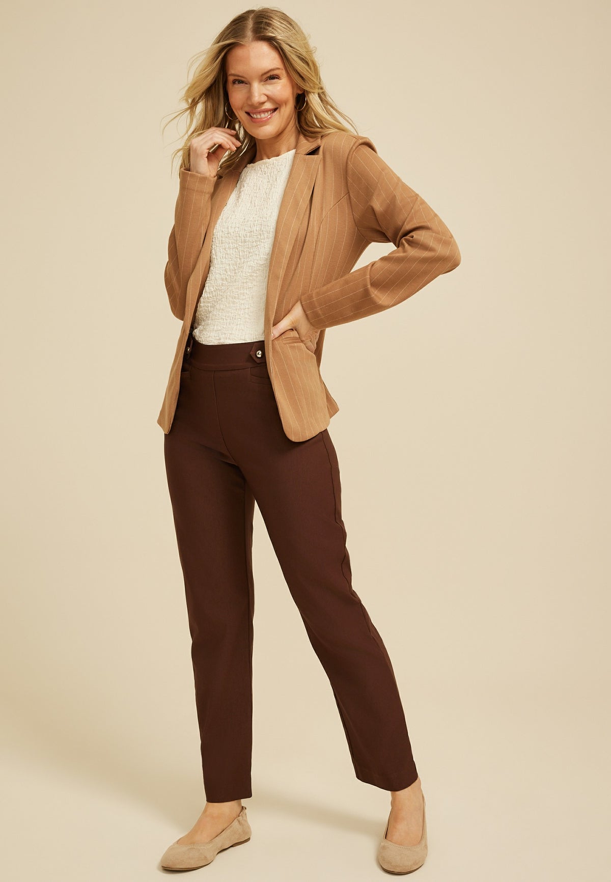 Maurices Sateen Bengaline Button Tab High Rise Straight Pant