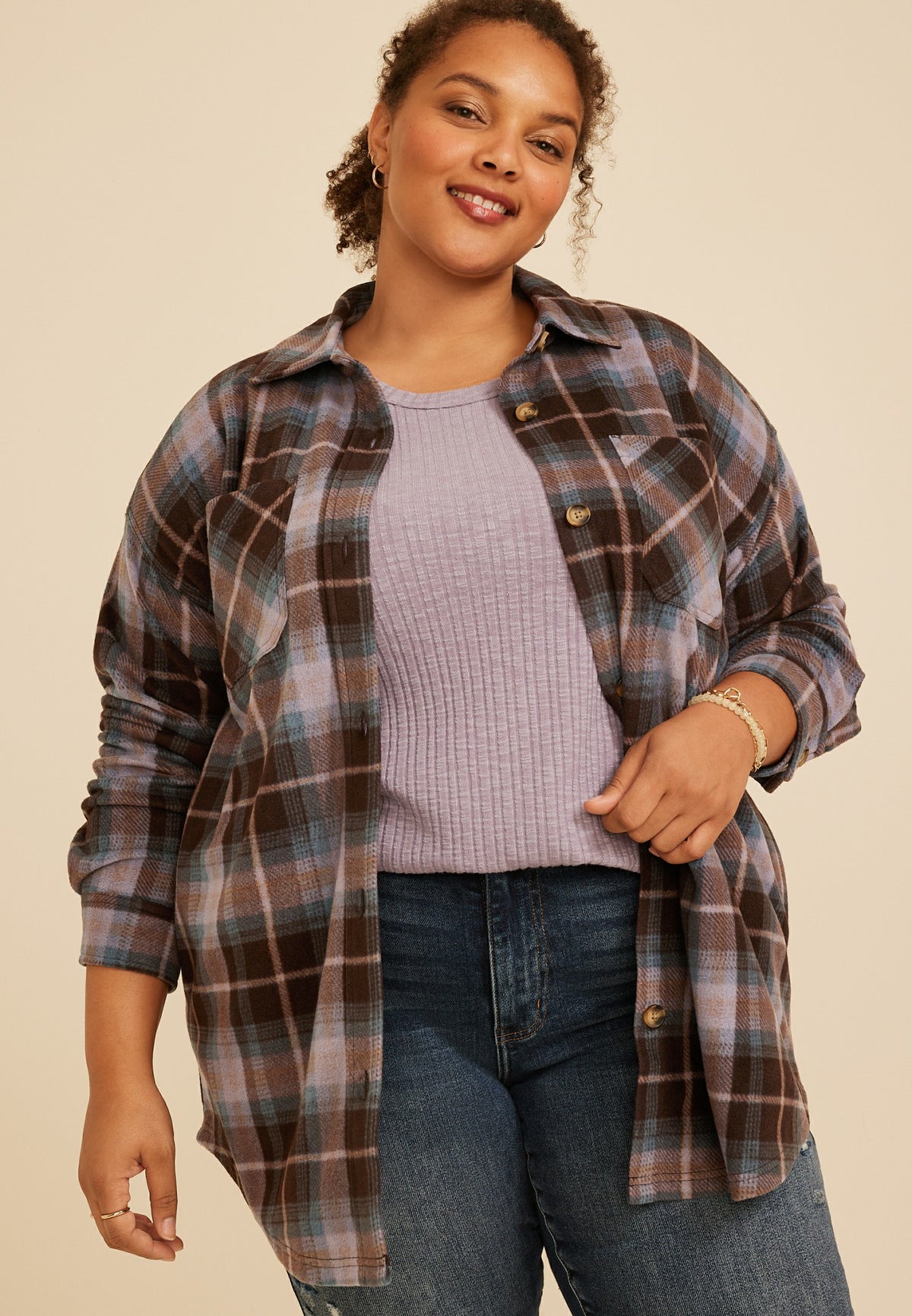Maurices Plus Size Wilder Plaid Fleece Shacket