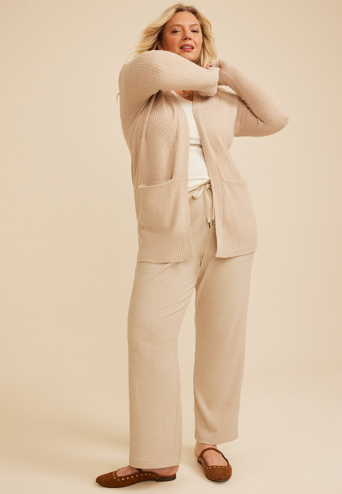 Maurices Plus Size Cozy Waffle High Rise Wide Leg Pants
