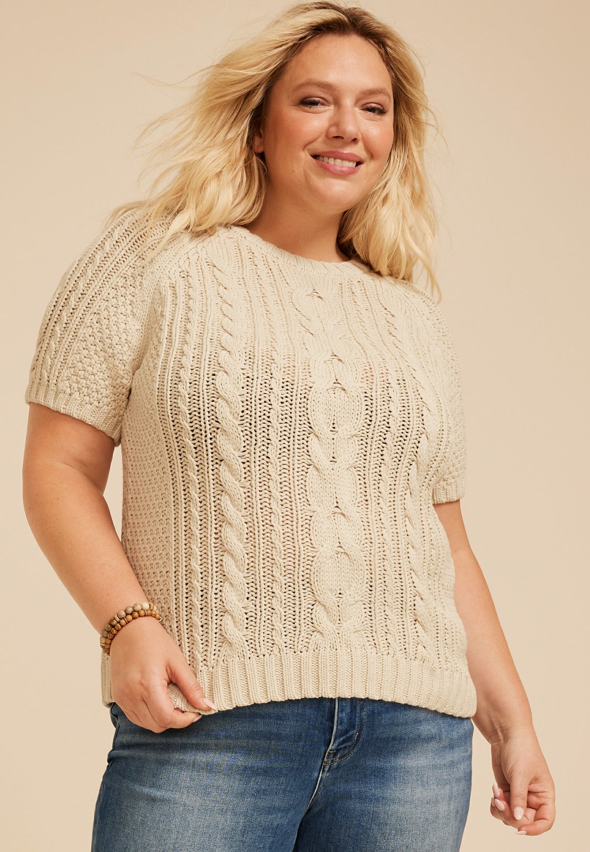 Maurices Plus Size Cable Knit Short Sleeve Sweater