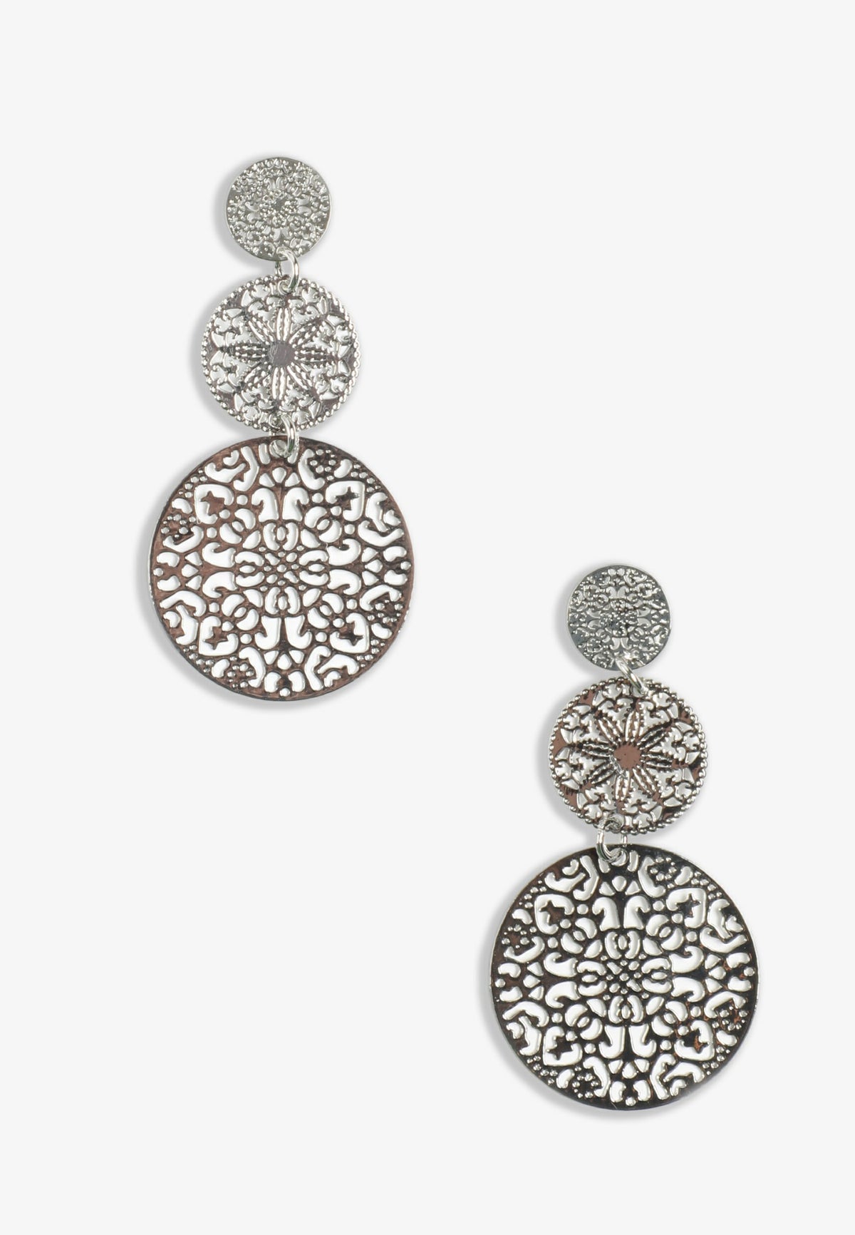 Maurices Silver Filigree Triple Circle Drop Earrings