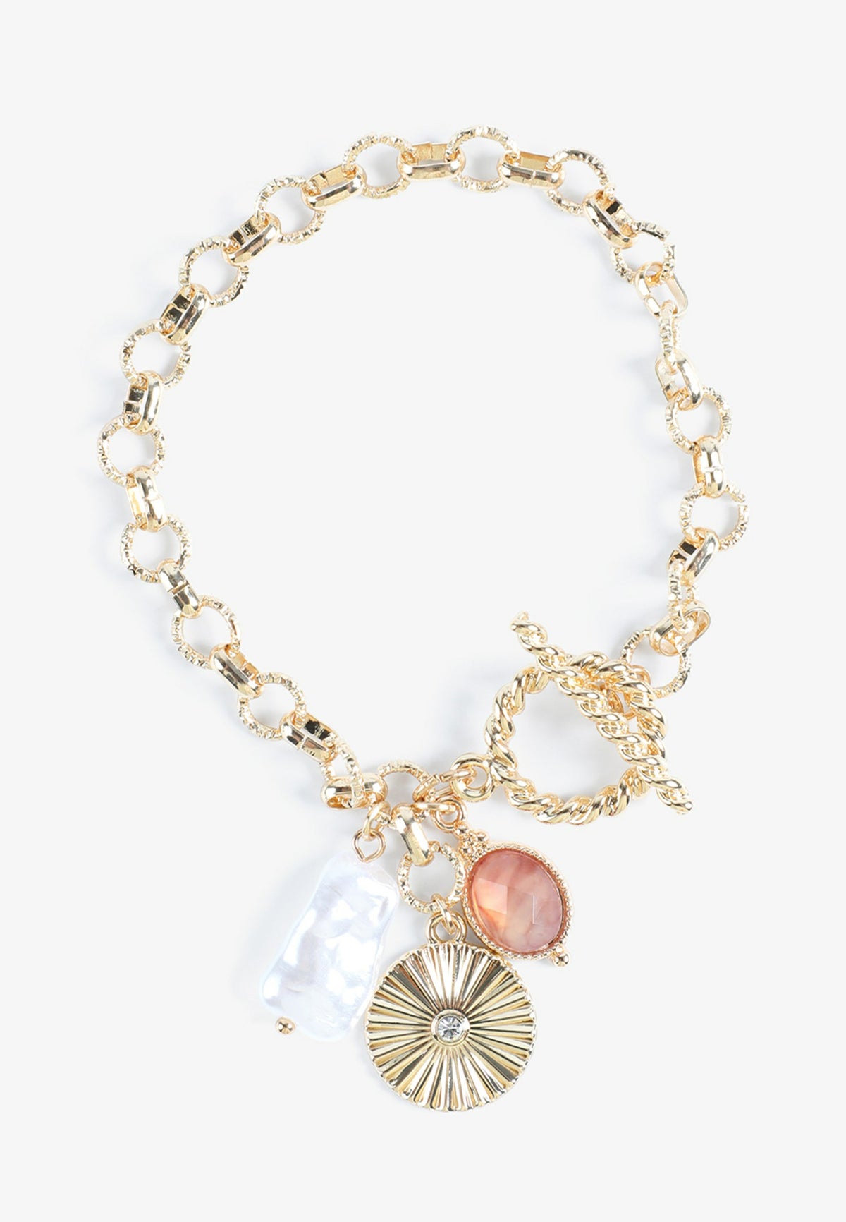 Maurices Pink Stone And Pearl Charm Bracelet