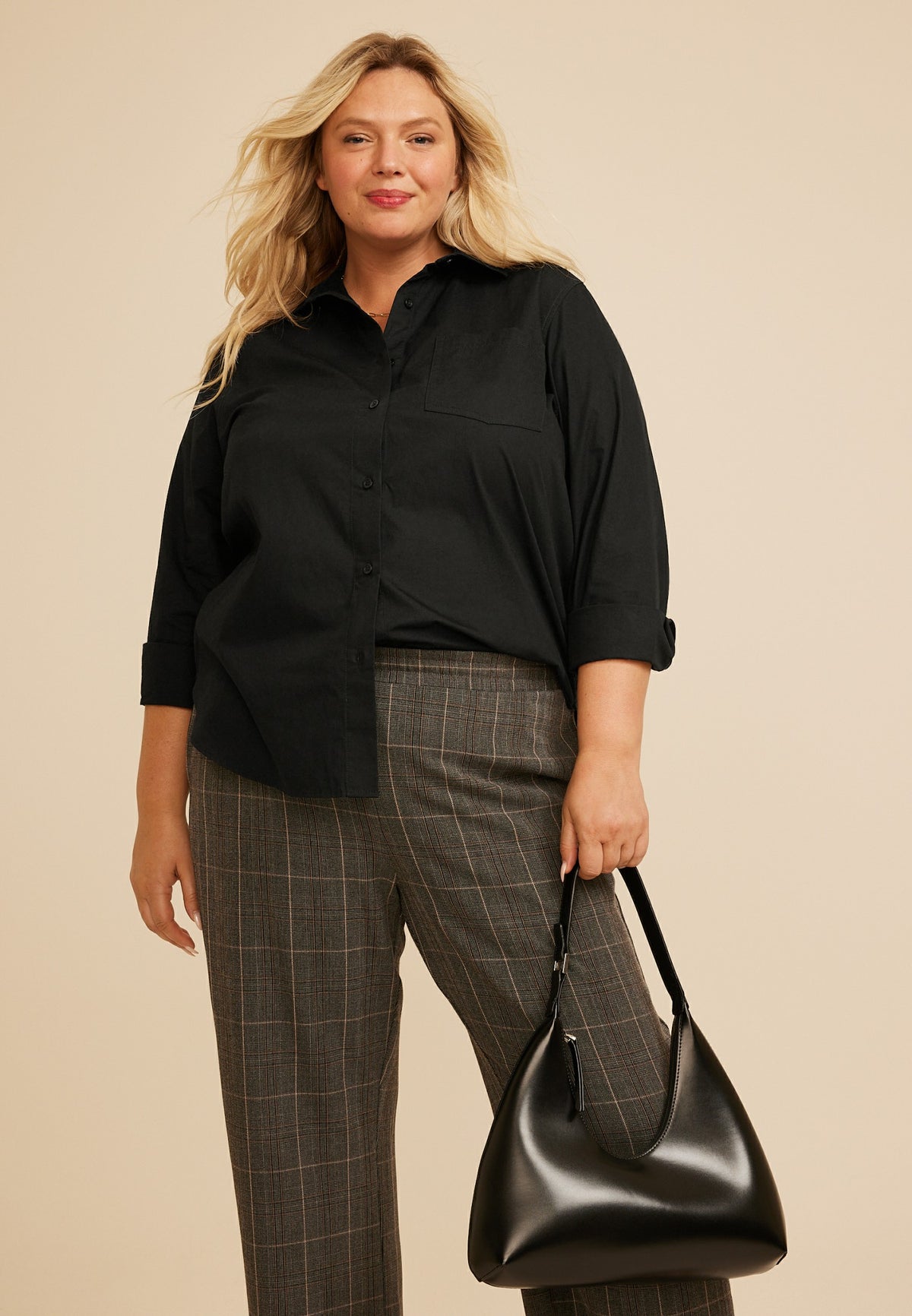 Maurices Plus Size Black Button Down Poplin Shirt