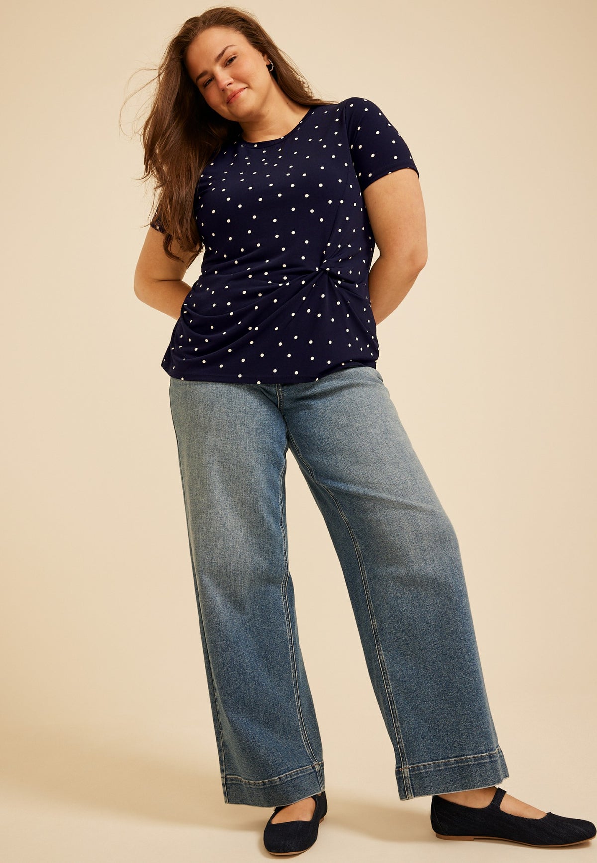 Maurices Plus Size 24/7 Polka Dot Side Knot Tee