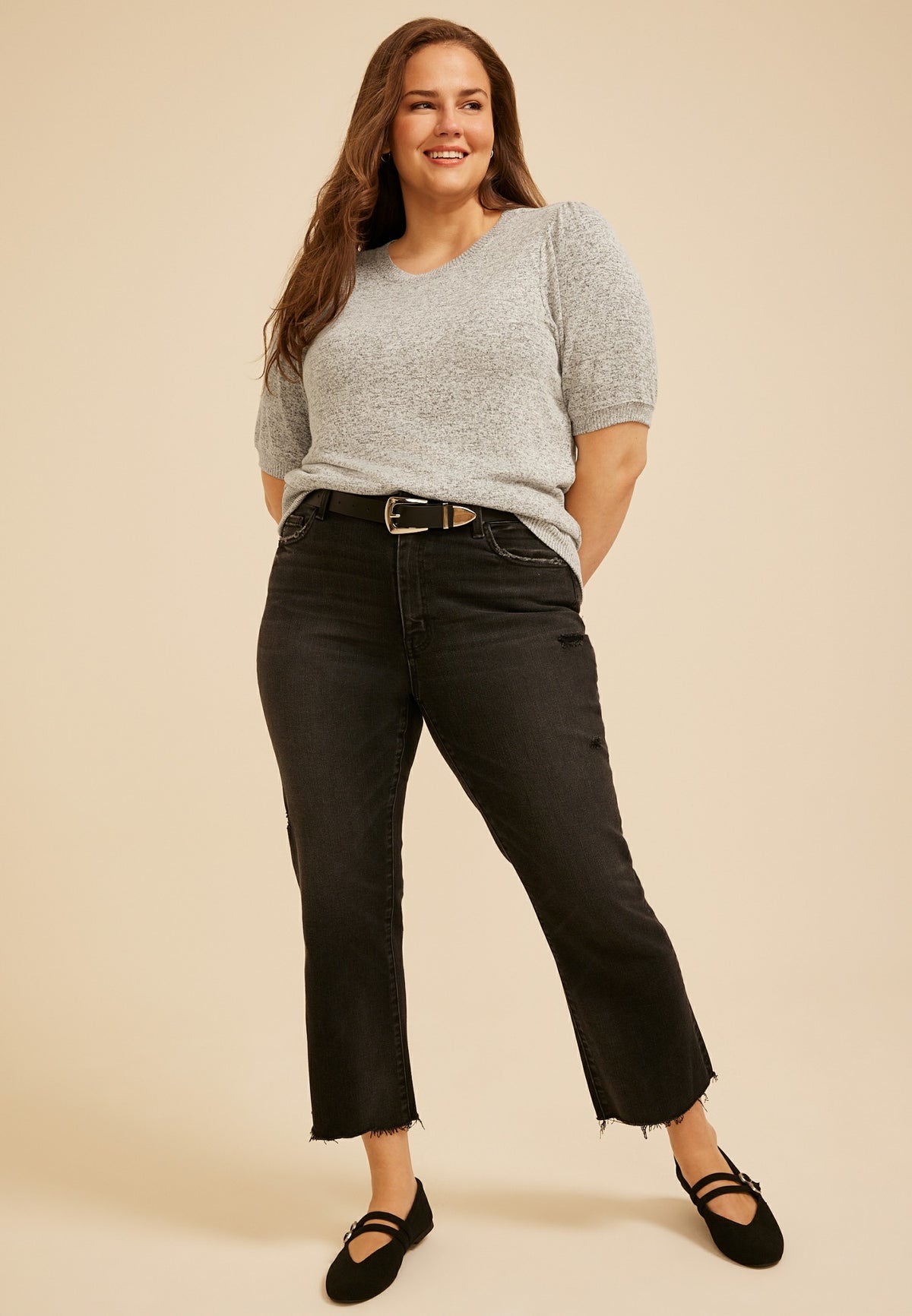 Maurices Plus Size Heathered Hacci Puff Sleeve Top