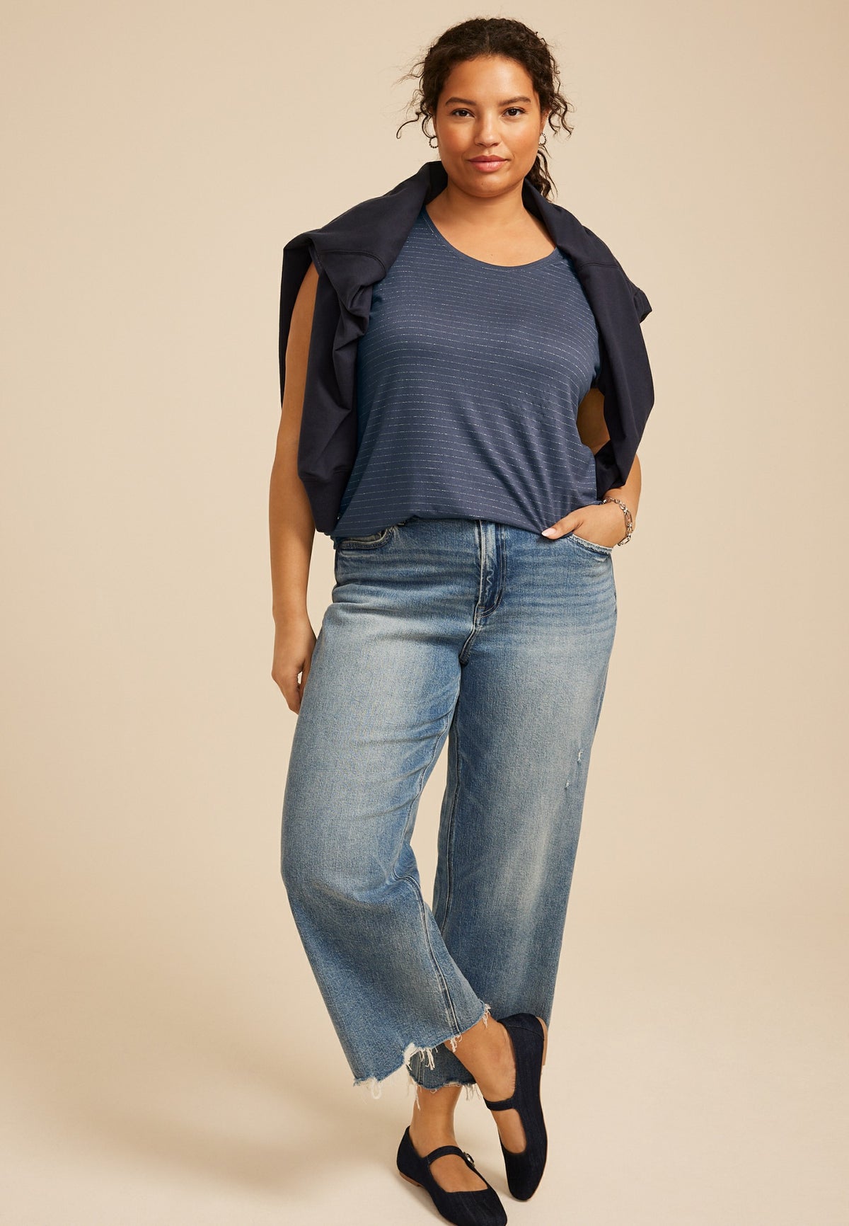 Maurices Plus Size 24/7 Metallic Stripe Scoop Neck Tee