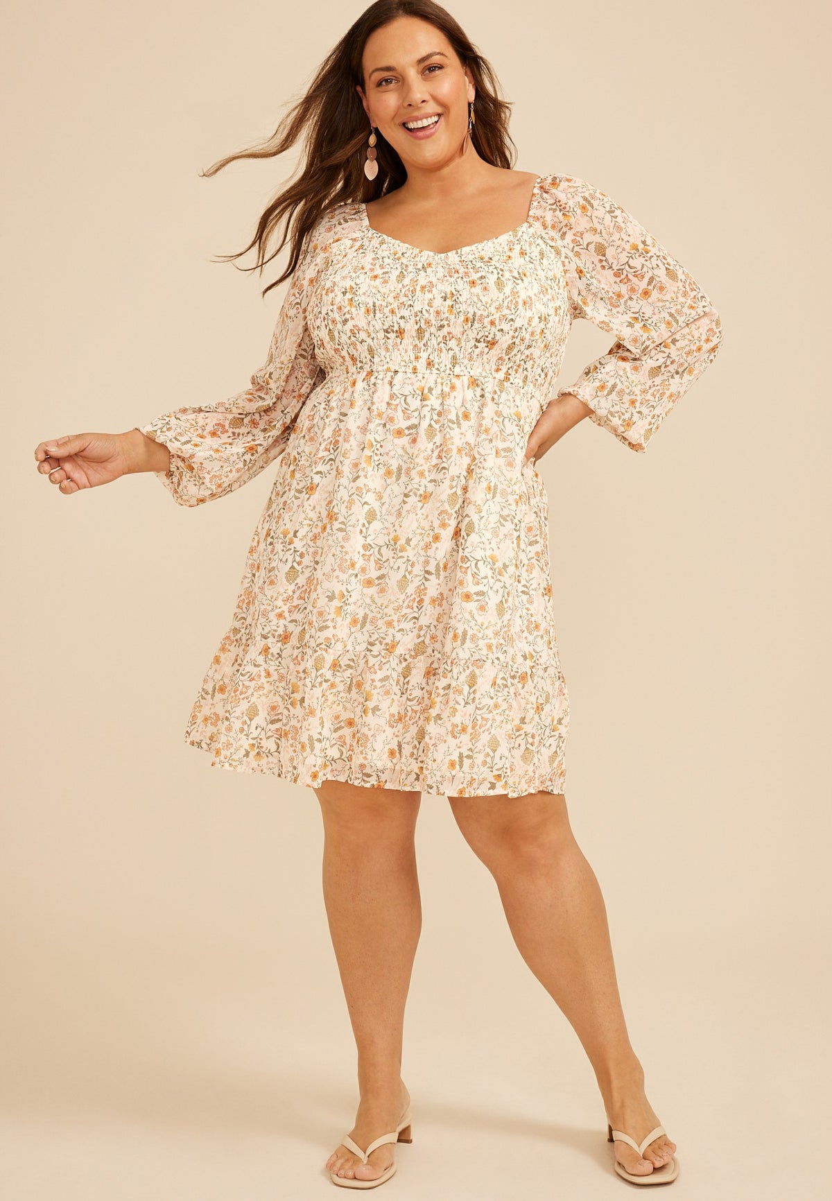 Maurices Plus Size Floral Sweetheart Smocked Bodice Babydoll Dress
