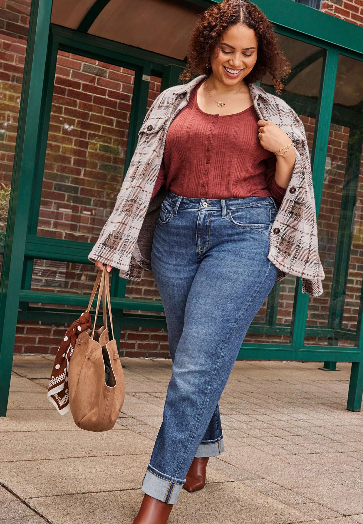 Maurices Plus Size edgely™ High Rise Pocket Stitch Relaxed Straight Cuffed Jean