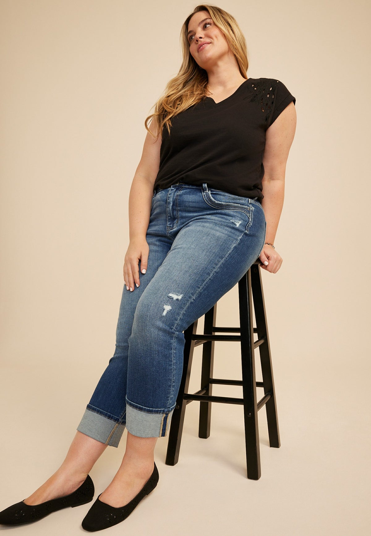Maurices Plus Size KanCan™ High Rise Seamed Pocket Cuffed Hem Straight Jean