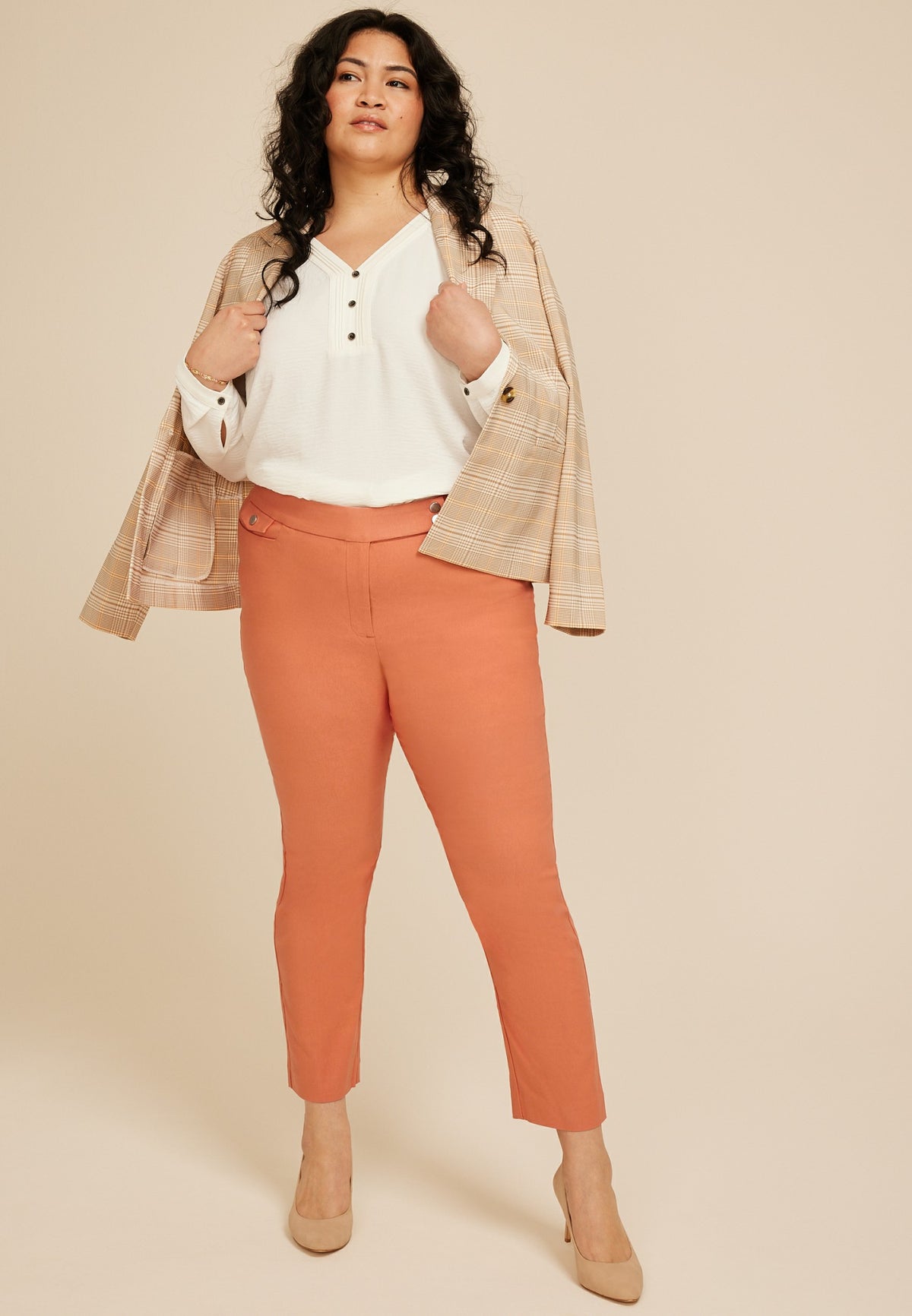 Maurices Plus Size Bengaline High Rise Sateen Tab Pocket Slim Straight Pant