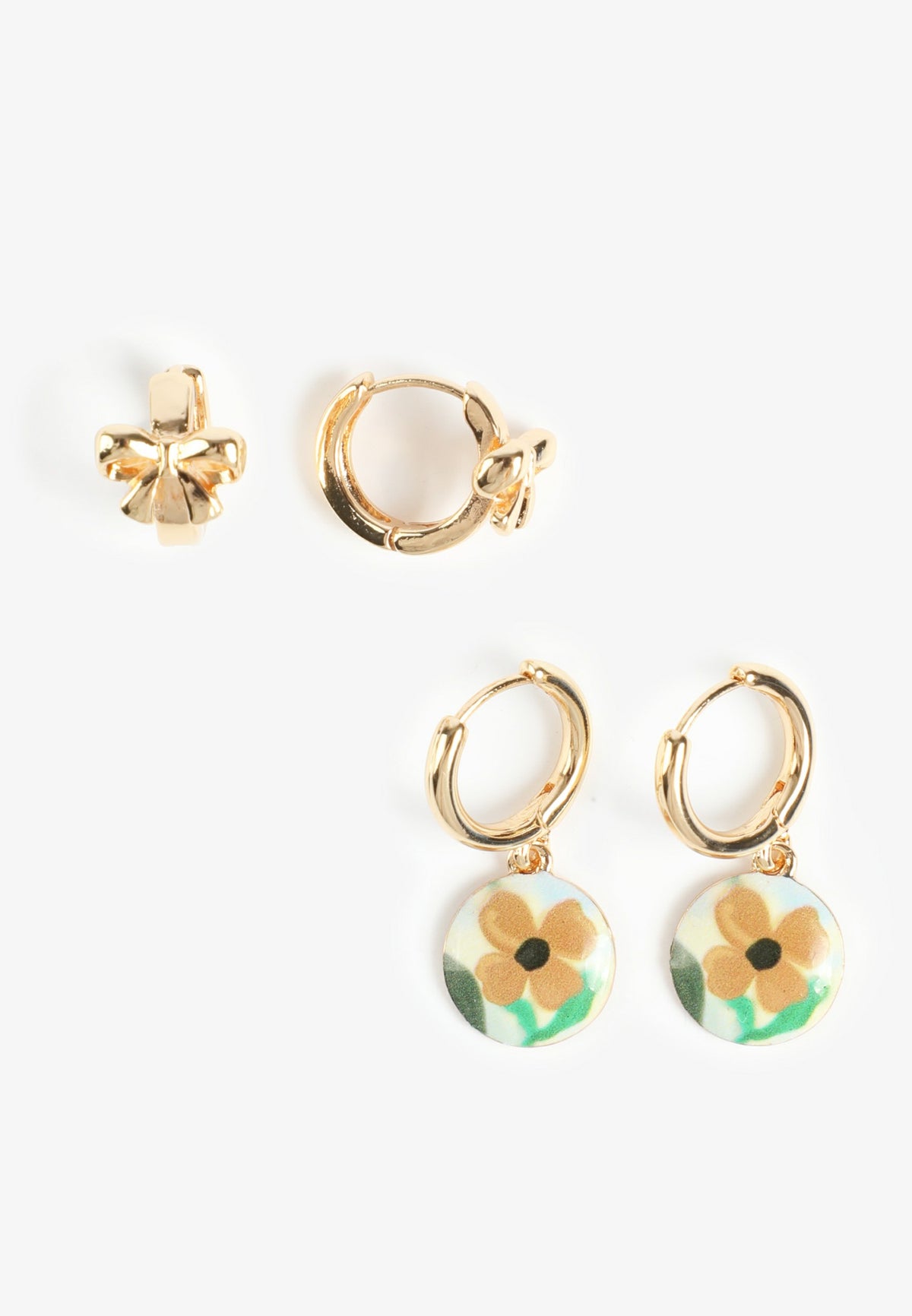 Maurices Gold Floral Charm Mixed Hoop Earring Set