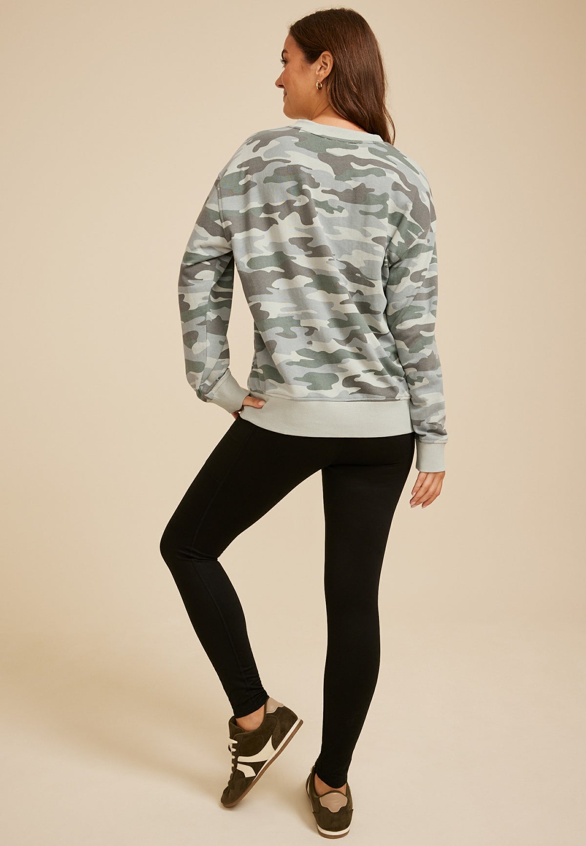 Maurices Camo Washed Terry V Neck Sweatshirt