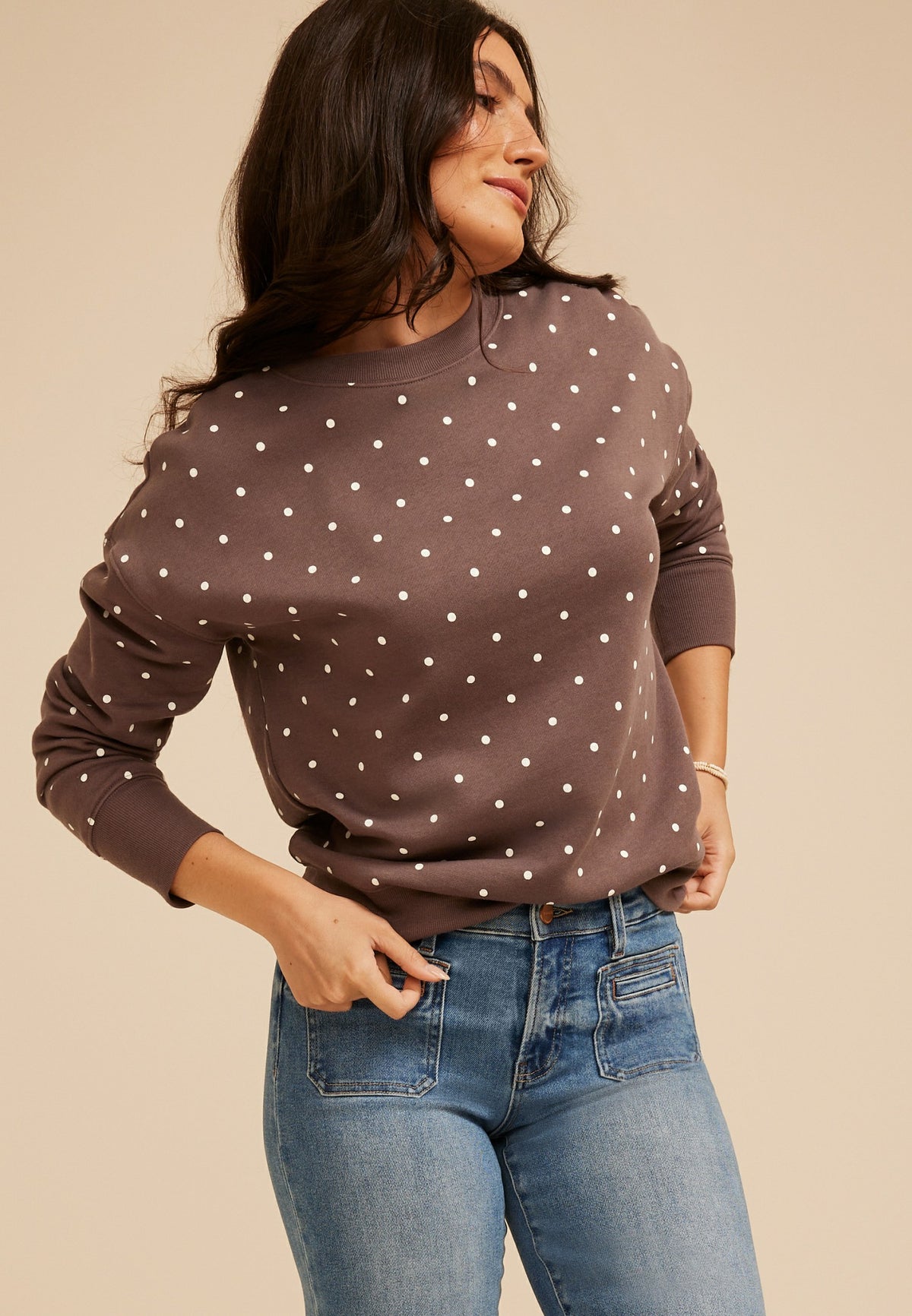 Maurices Polka Dot Crew Neck Sweatshirt