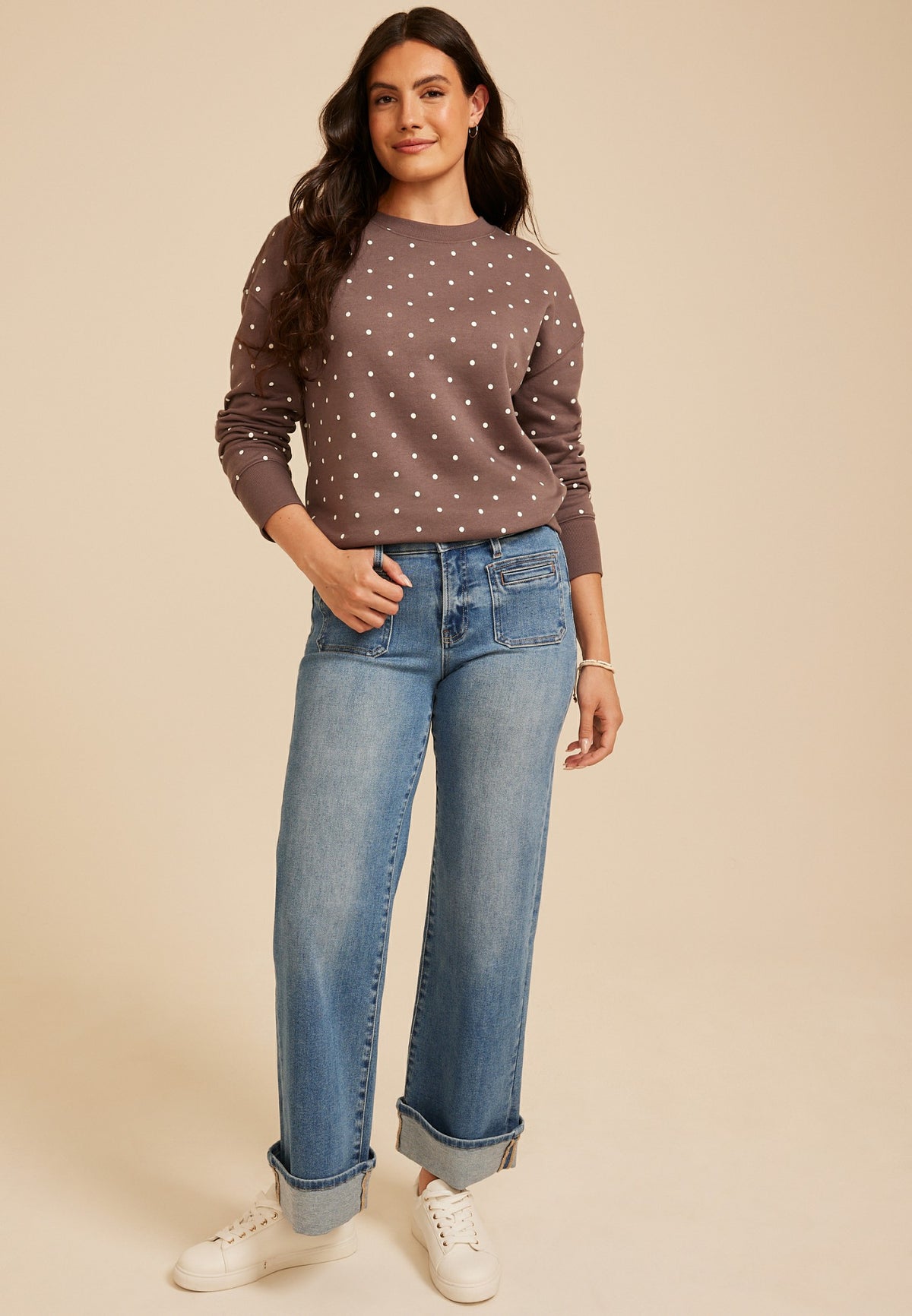 Maurices Polka Dot Crew Neck Sweatshirt