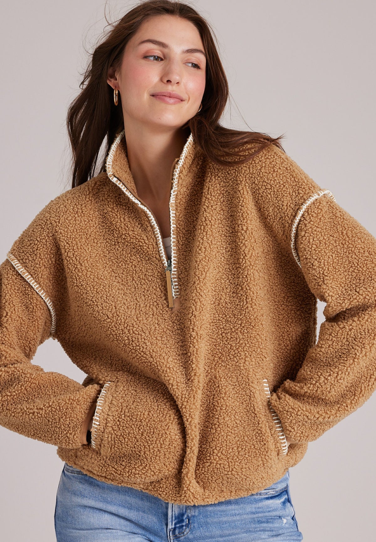 Maurices Whipstitch Sherpa Half Zip Pullover
