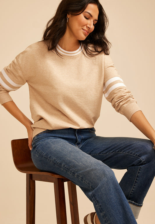 Maurices Heathered Varsity Stripe Crew Neck Sweatshirt