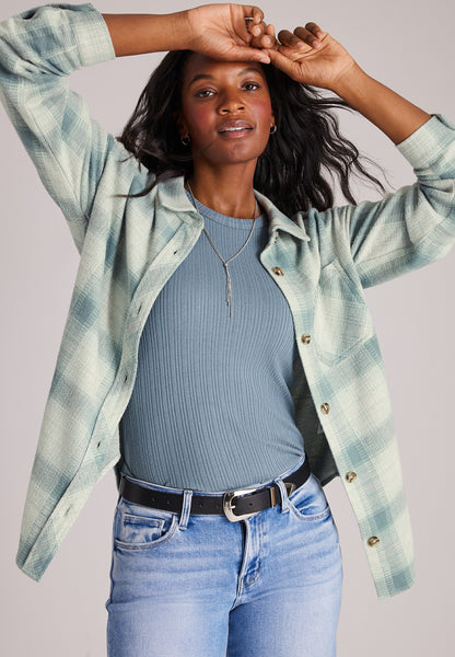 Maurices Knit Jacquard Plaid Button Front Shirt
