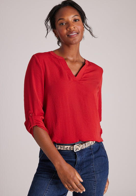 Maurices Atwood 3/4 Sleeve Notch Neck Blouse