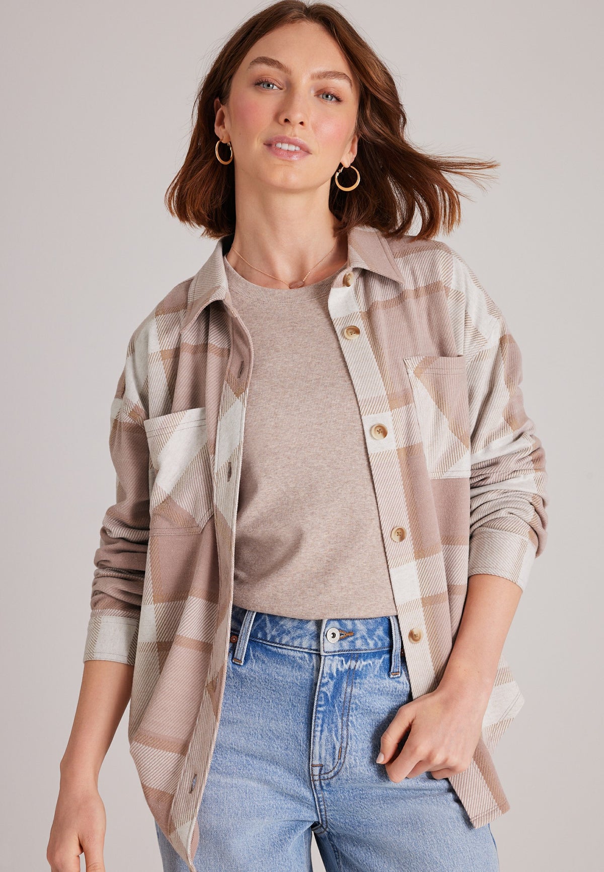 Maurices Knit Jacquard Plaid Button Front Shirt