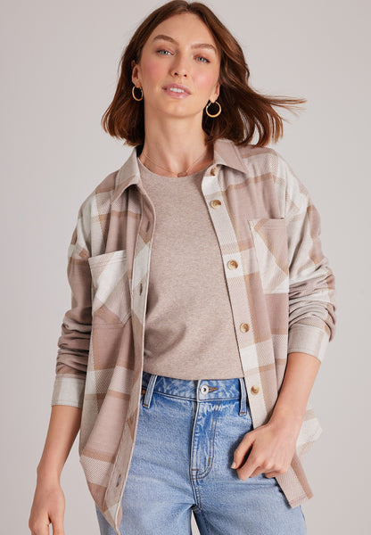 Maurices Knit Jacquard Plaid Button Front Shirt