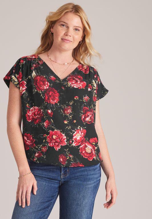 Maurices Floral Dolman Short Sleeve Blouse