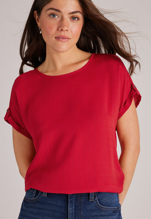 Maurices Delton Textured Short Sleeve Zip Back Blouse