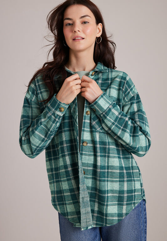 Maurices Knit Jacquard Plaid Button Front Shirt