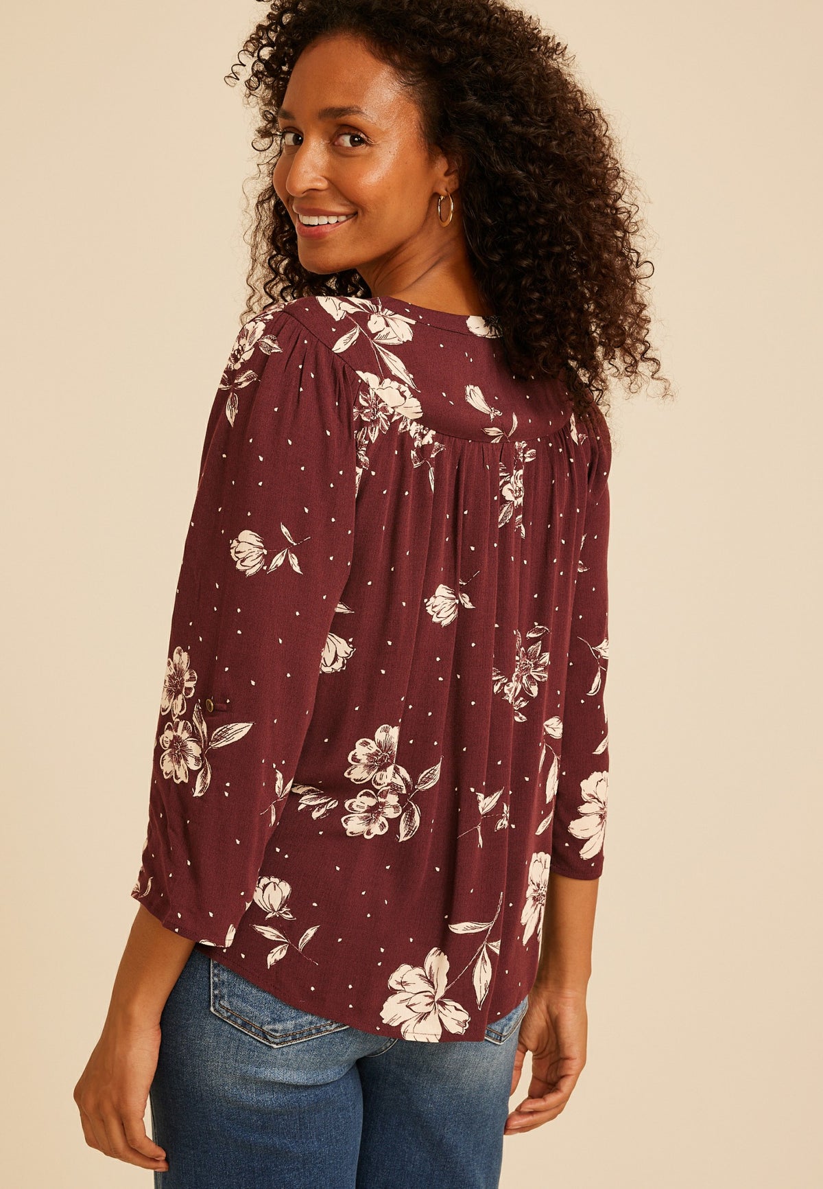 Maurices Floral Dot Henley Blouse