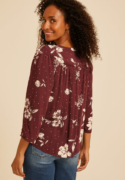 Maurices Floral Dot Henley Blouse