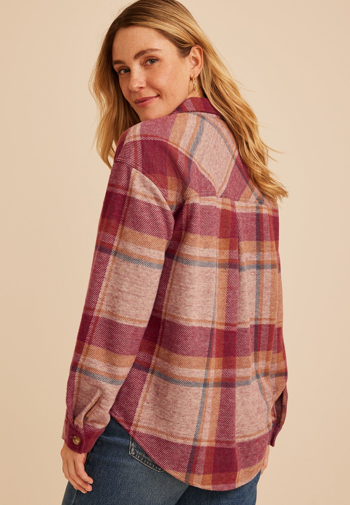 Maurices Knit Jacquard Plaid Button Front Shirt