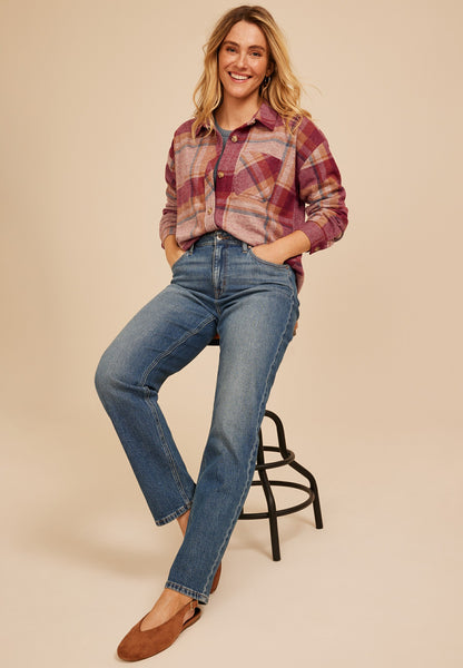 Maurices Knit Jacquard Plaid Button Front Shirt