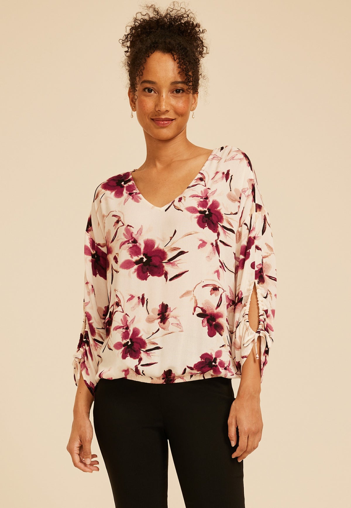 Maurices Floral Cinched Sleeve Blouse