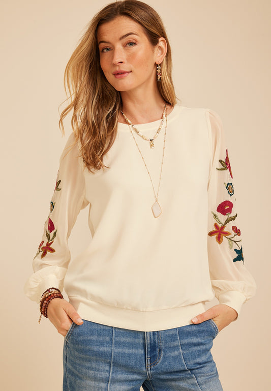 Maurices Floral Embroidered Sleeve Blouse