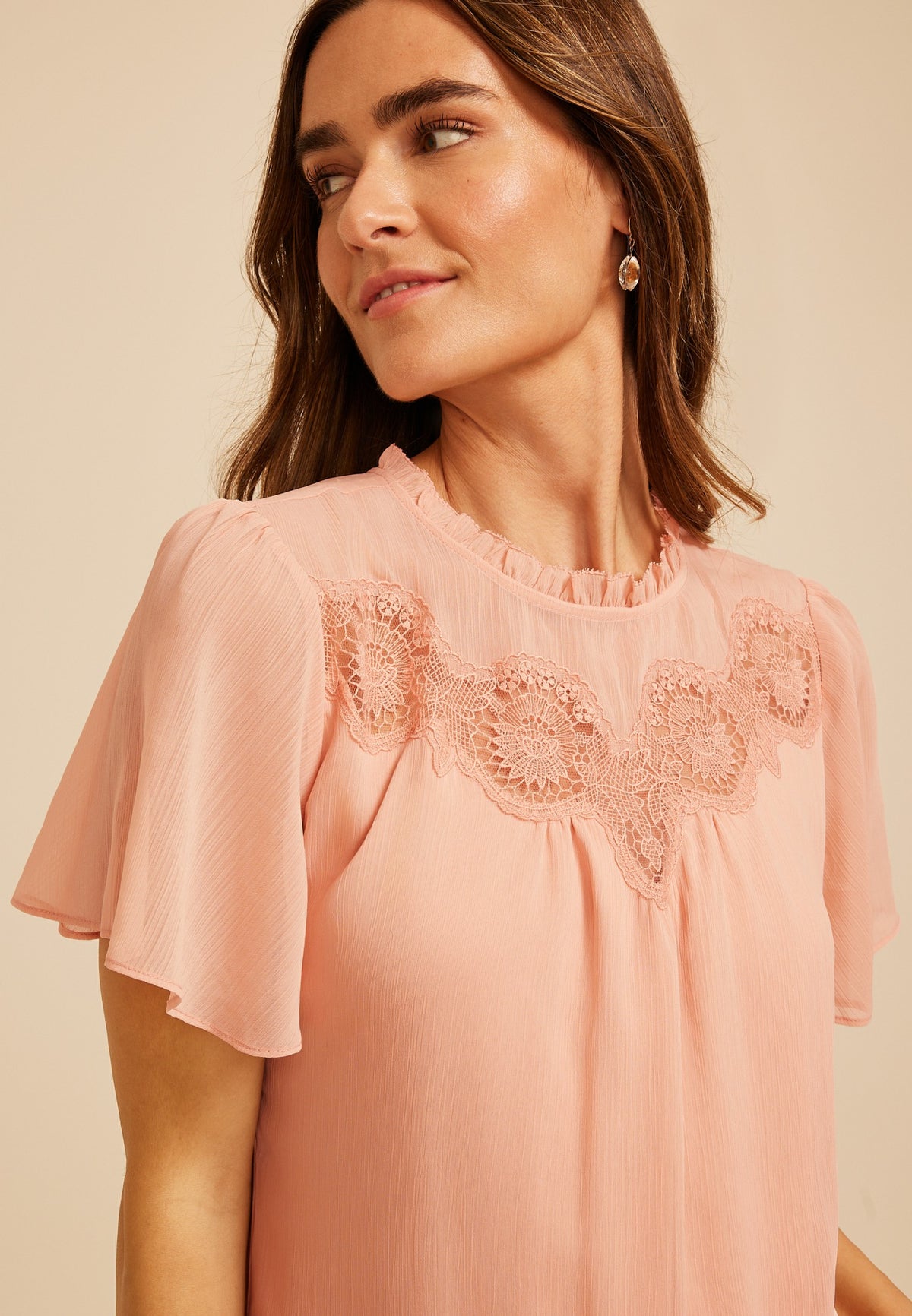 Maurices Floral Applique Flutter Sleeve Blouse