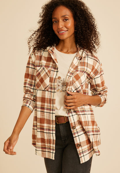 Maurices Hooded Cabin Plaid Button Down Shirt