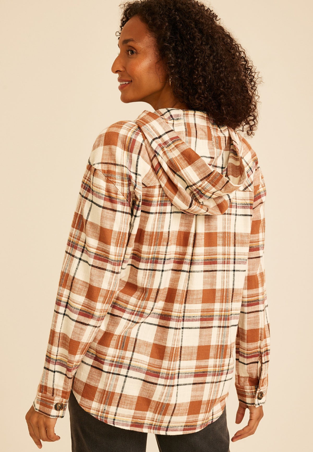 Maurices Hooded Cabin Plaid Button Down Shirt