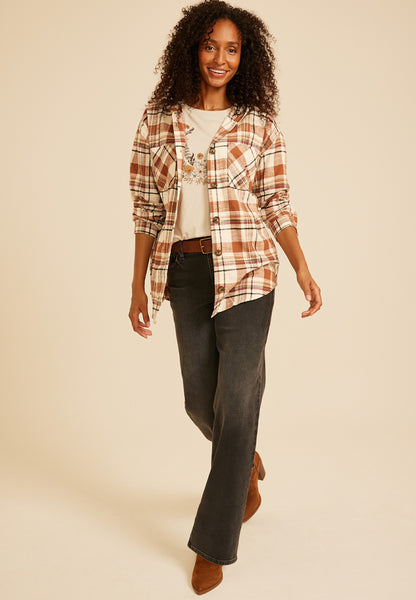 Maurices Hooded Cabin Plaid Button Down Shirt