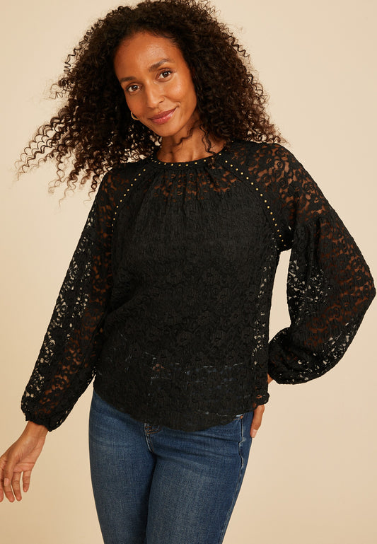 Maurices Studio Y Studded Lace Long Sleeve Blouse